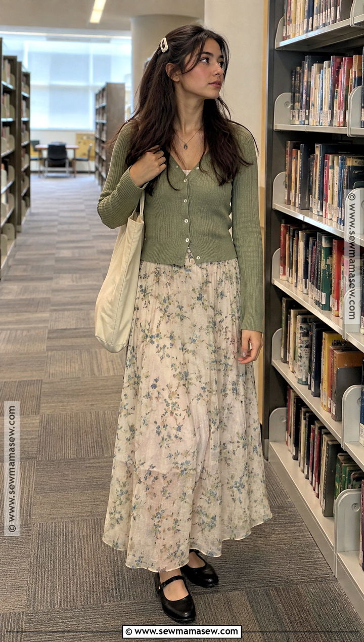 Y2K Fitted Cardigan And Maxi Skirt Outfit - 15 y2k outfits back to school