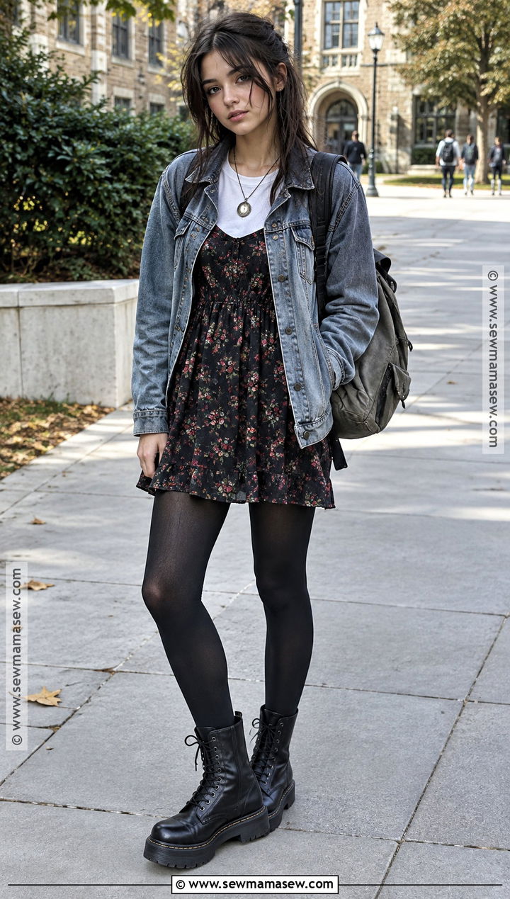 Y2K Grunge Babydoll Dress And Combat Boots Outfit - 15 Back To School Outfits Y2K Grunge