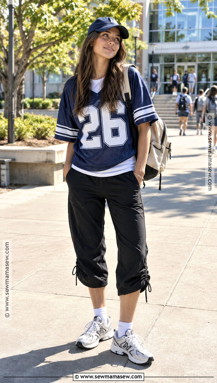 Y2K Oversized Jersey And Capri Pants Outfit - 15 y2k outfits back to school