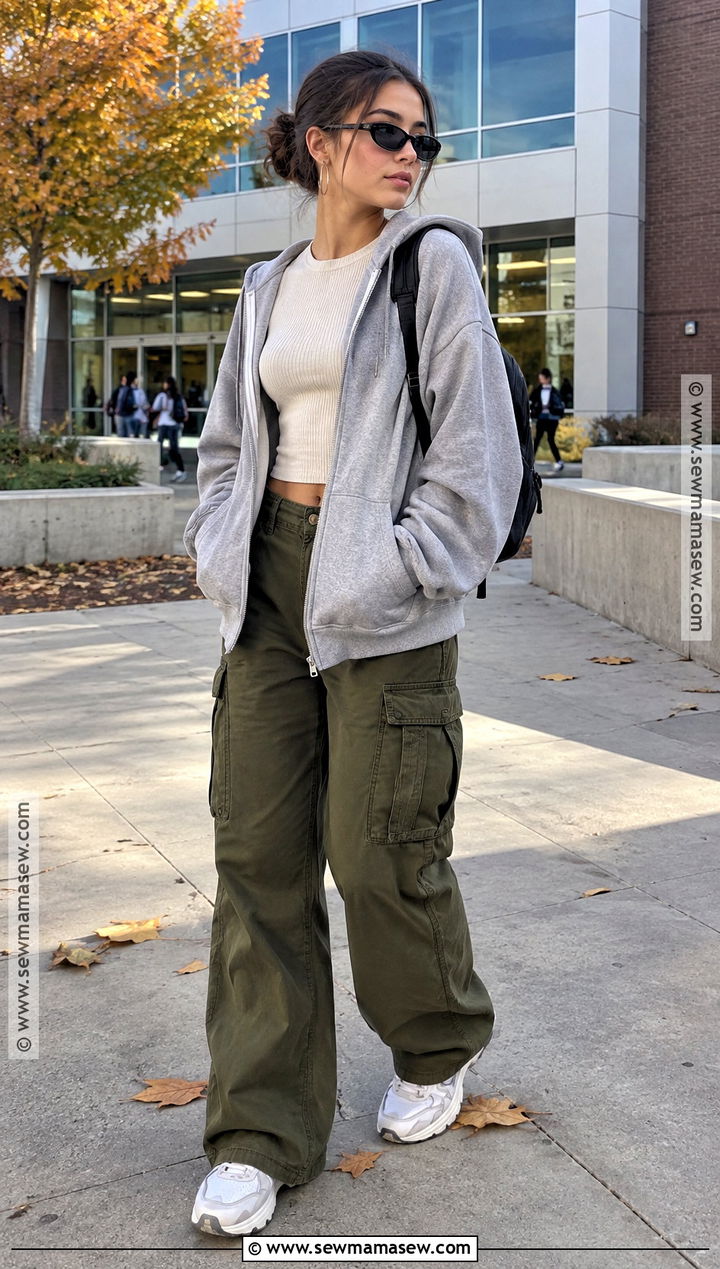 Y2K Zip Hoodie And Cargo Pants Outfit - 15 back to school y2k outfits