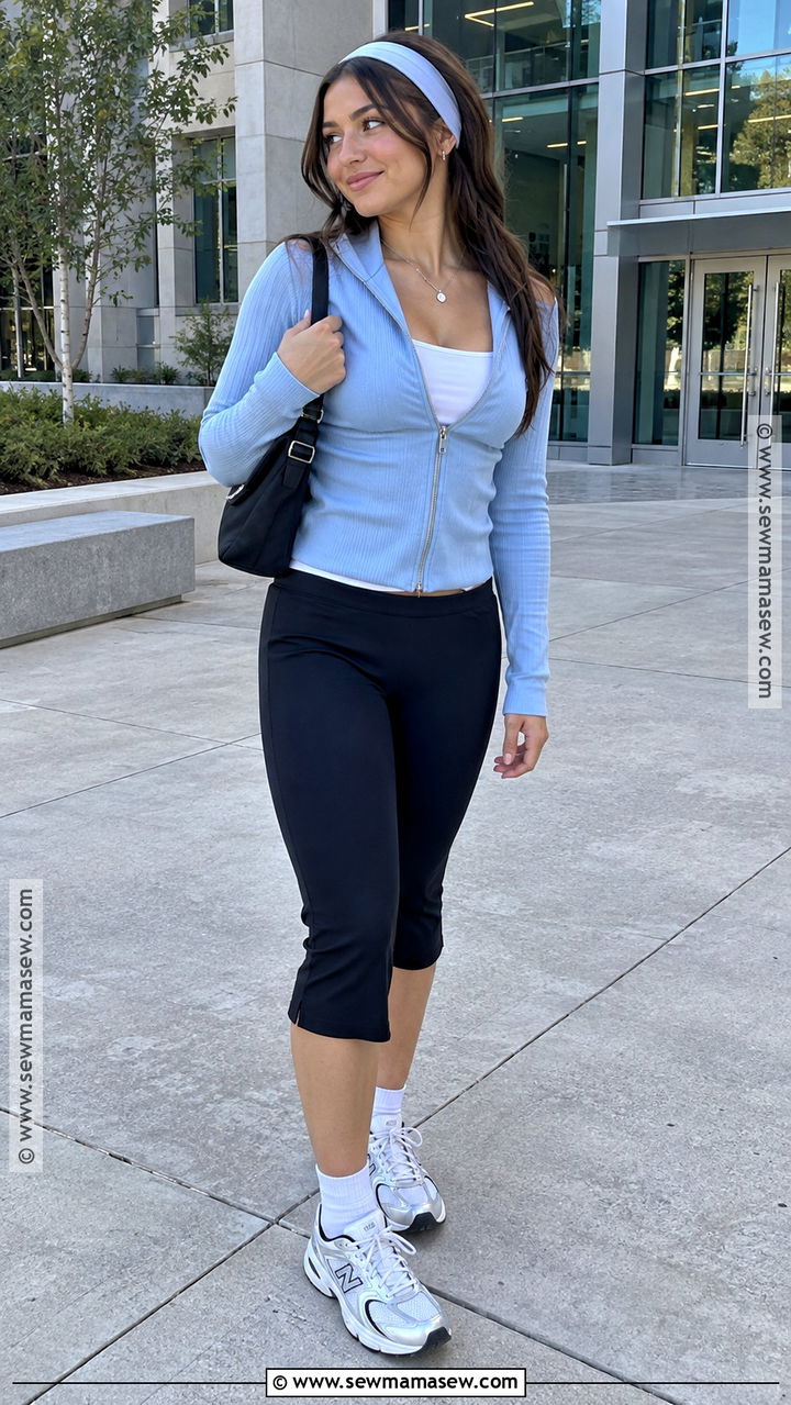 Y2K Zip Sweater And Capri Pants Outfit - 20 back to school outfits y2k