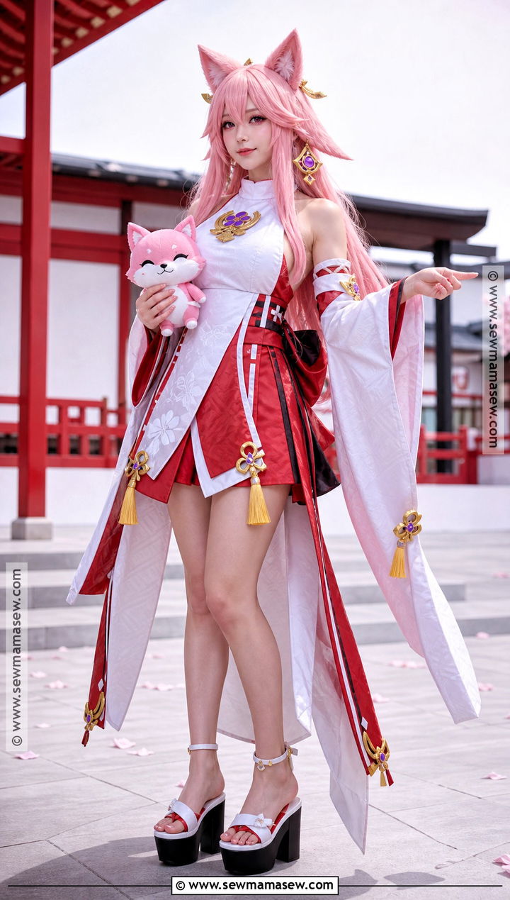 Yae Miko Cosplay With Pink Shrine Outfit - 30 genshin cosplays