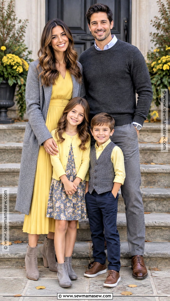 Yellow And Gray Family Photo Outfits - 15 yellow fall family photo outfits
