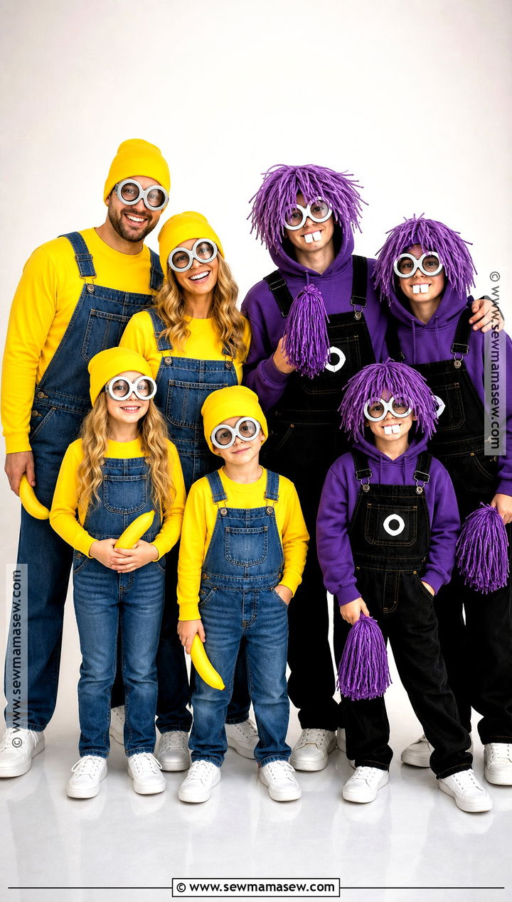 Yellow And Purple Minion Family Costume - 30 minion family costume ideas