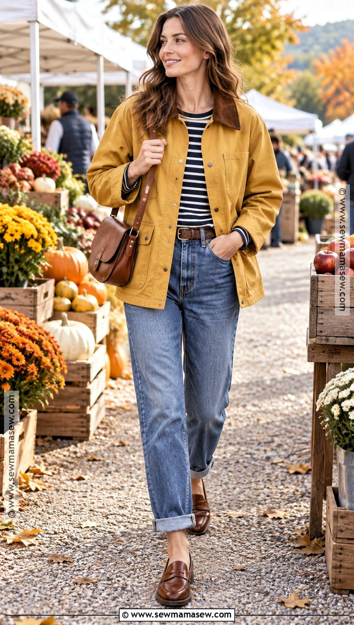 Yellow Barn Jacket With Cuffed Jeans - 15 autumn yellow jacket ideas