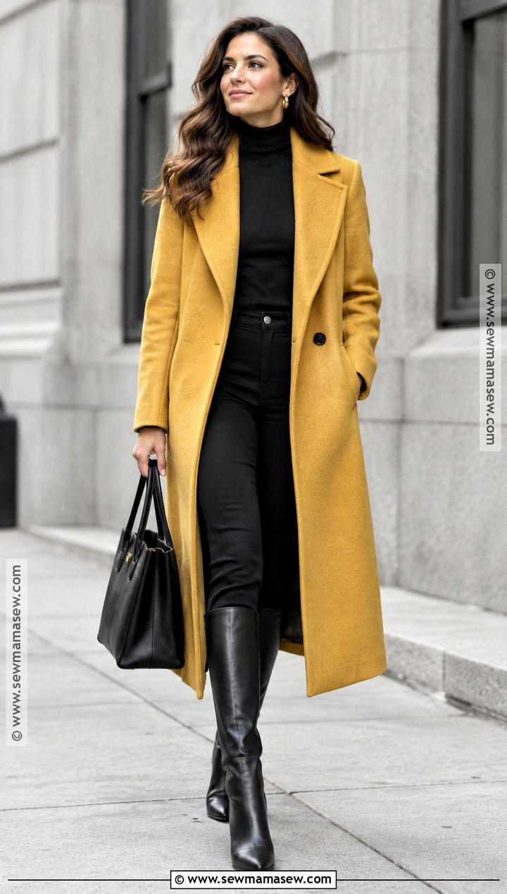 Yellow Coat With an All Black Outfit - 20 Yellow Fall Outfits