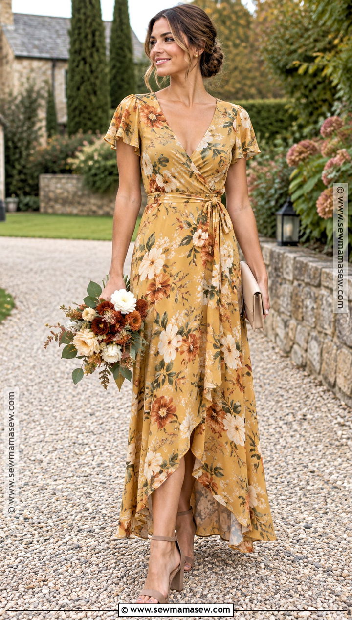 Yellow Floral Print Bridesmaid Dress - 15 Yellow Fall Bridesmaid Dresses