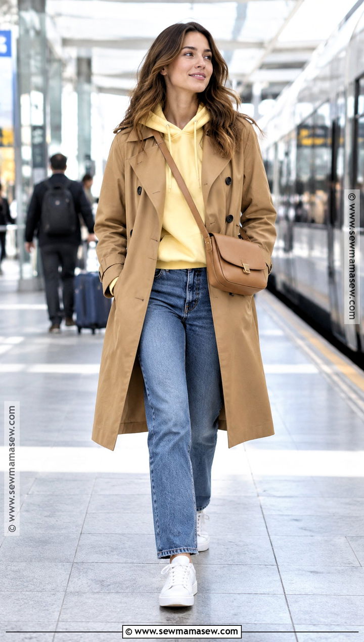 Yellow Hoodie With a Camel Trench Coat - 20 Yellow Fall Outfits