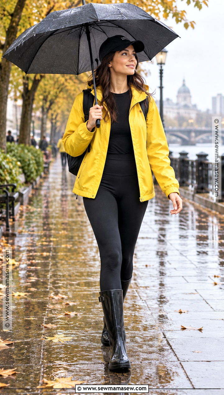 Yellow Rain Jacket With Black Leggings - 15 autumn yellow jacket ideas
