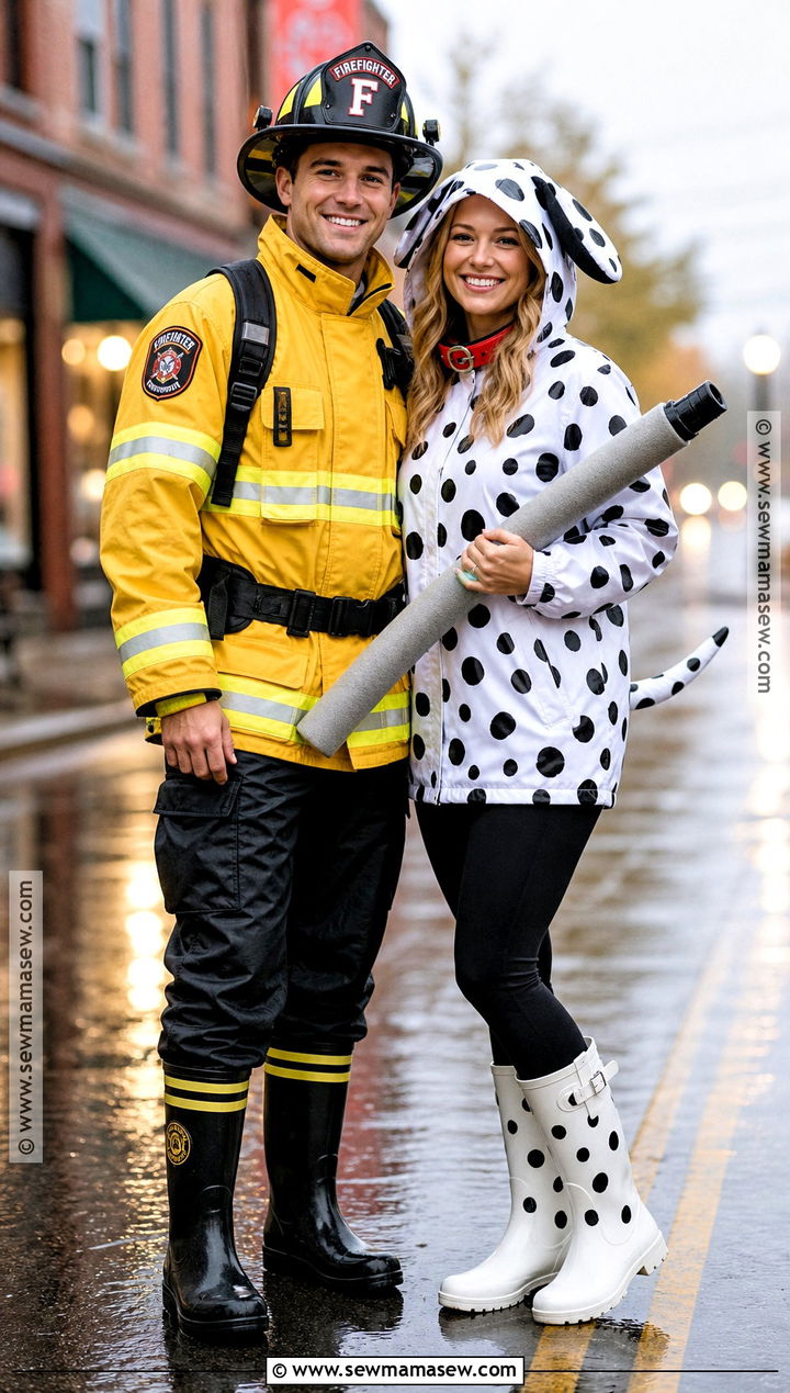 Yellow Raincoat Fireman And Dalmatian Costume - 30 Fireman And Dalmatian Costume Ideas for Couples