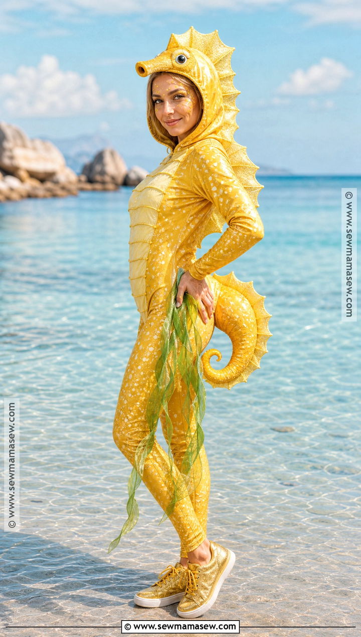 Yellow Seahorse Costume With Curled Tail - 30 under the sea costume ideas