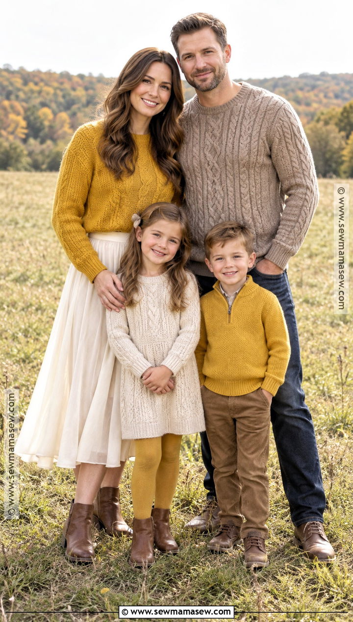 Yellow Sweater And Neutral Family Photo Outfits - 15 yellow fall family photo outfits