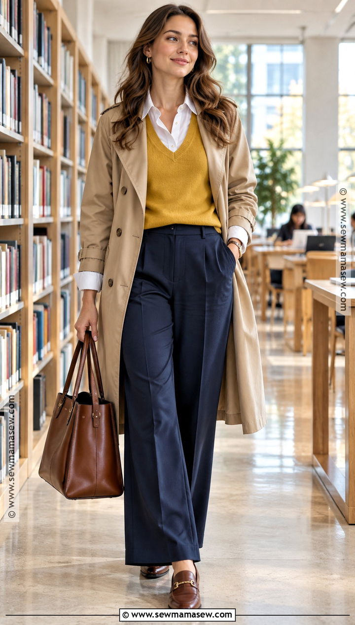 Yellow Sweater Vest With White Shirt And Trousers - 20 yellow sweater outfit fall ideas