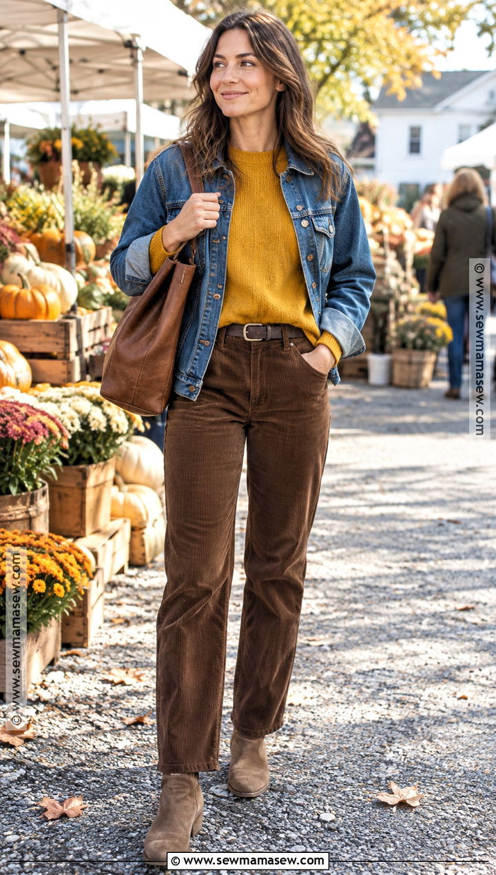 Yellow Sweater With Corduroy Pants - 20 yellow sweater outfit fall ideas