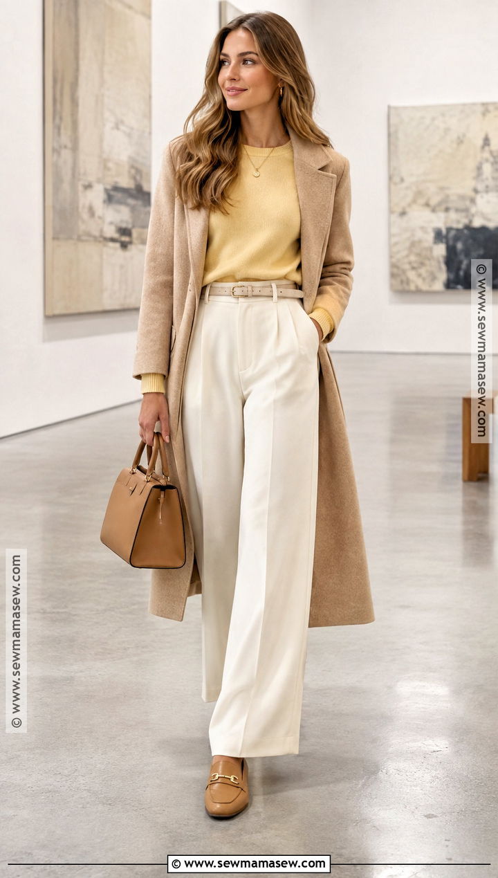Yellow Sweater With Cream Trousers - 15 Autumn Yellow Sweater Ideas