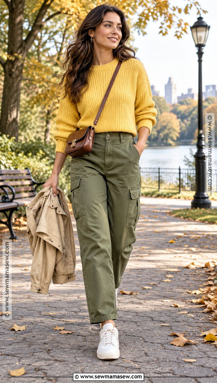 Yellow Sweater With Olive Cargo Pants - 15 Autumn Yellow Sweater Ideas