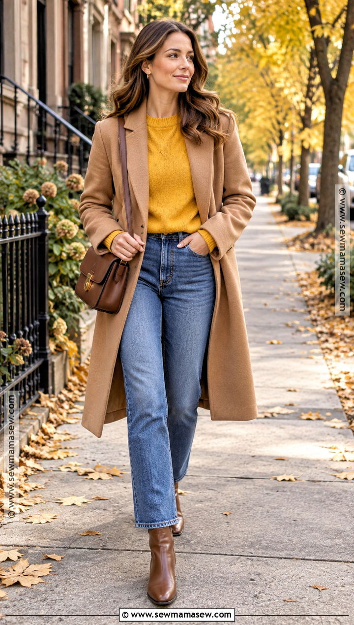 Yellow Sweater With Straight Leg Jeans - 15 Yellow Fall Outfit Ideas