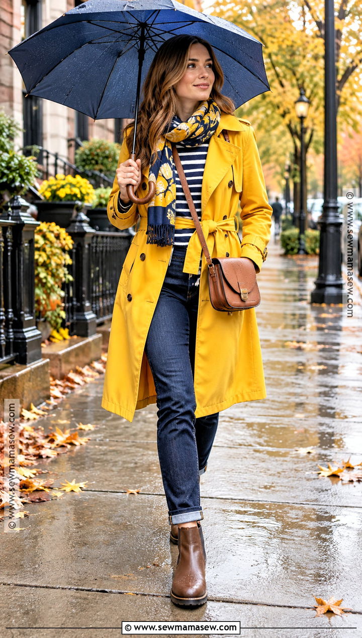 Yellow Trench Coat Fall Outfit - 25 Colorful Fall Outfits