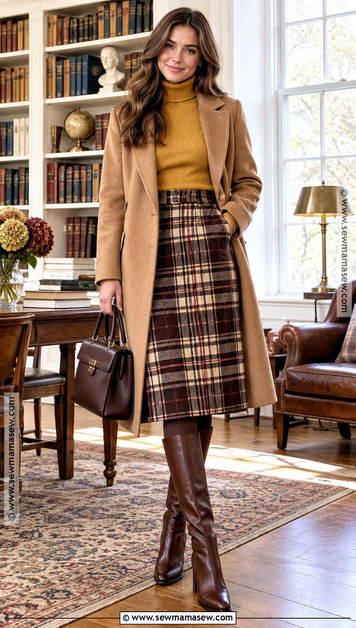 Yellow Turtleneck With a Plaid Skirt - 20 Yellow Fall Outfits