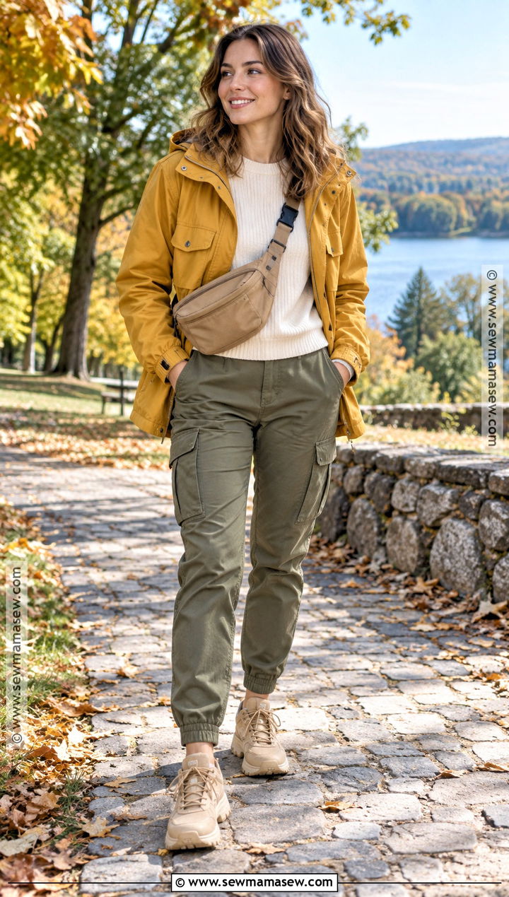 Yellow Utility Jacket With Olive Cargo Pants - 15 autumn yellow jacket ideas
