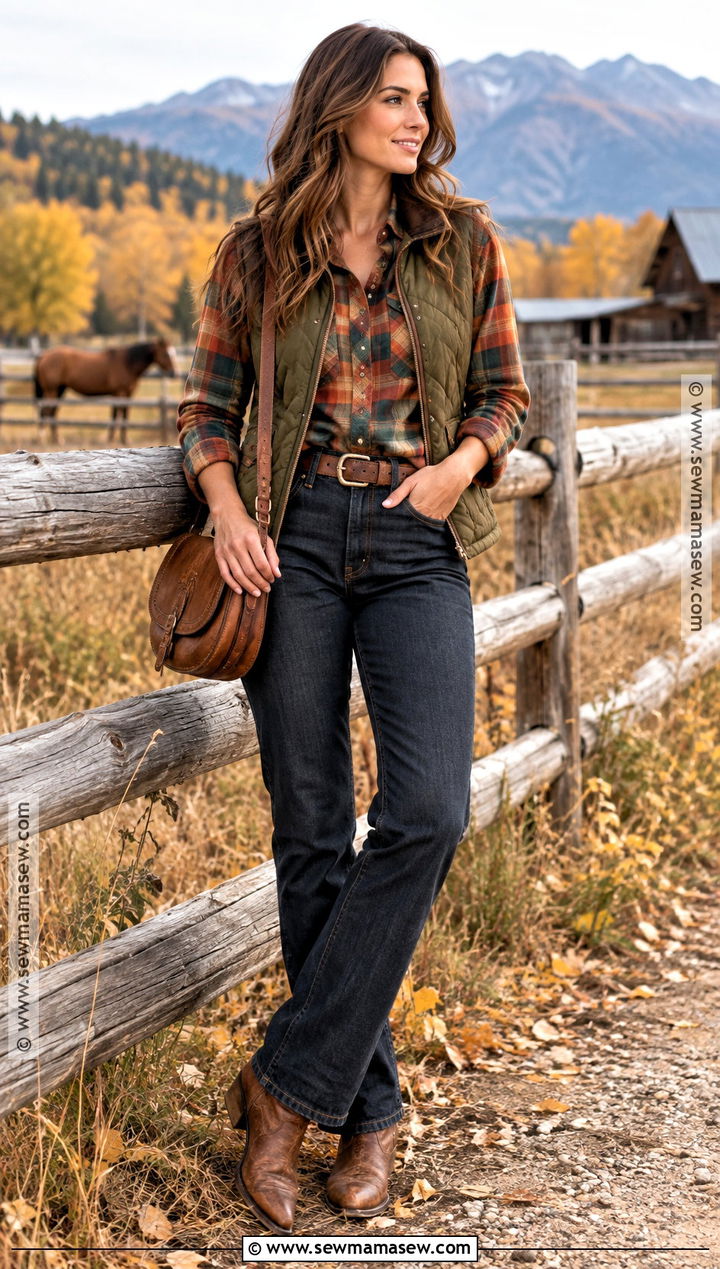 Yellowstone Plaid Shirt And Straight Leg Jeans Outfit - 15 Yellowstone Outfit Ideas Fall