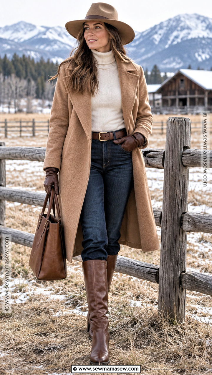 Yellowstone Ranch Coat And Turtleneck Outfit - 15 Yellowstone Outfit Ideas Fall