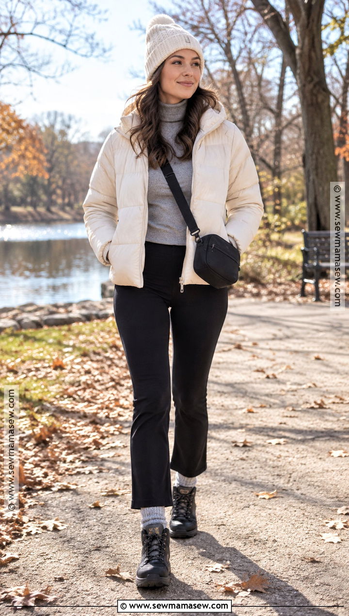 Yoga Pants With Turtleneck And Puffer Jacket - 25 yoga pants outfit fall