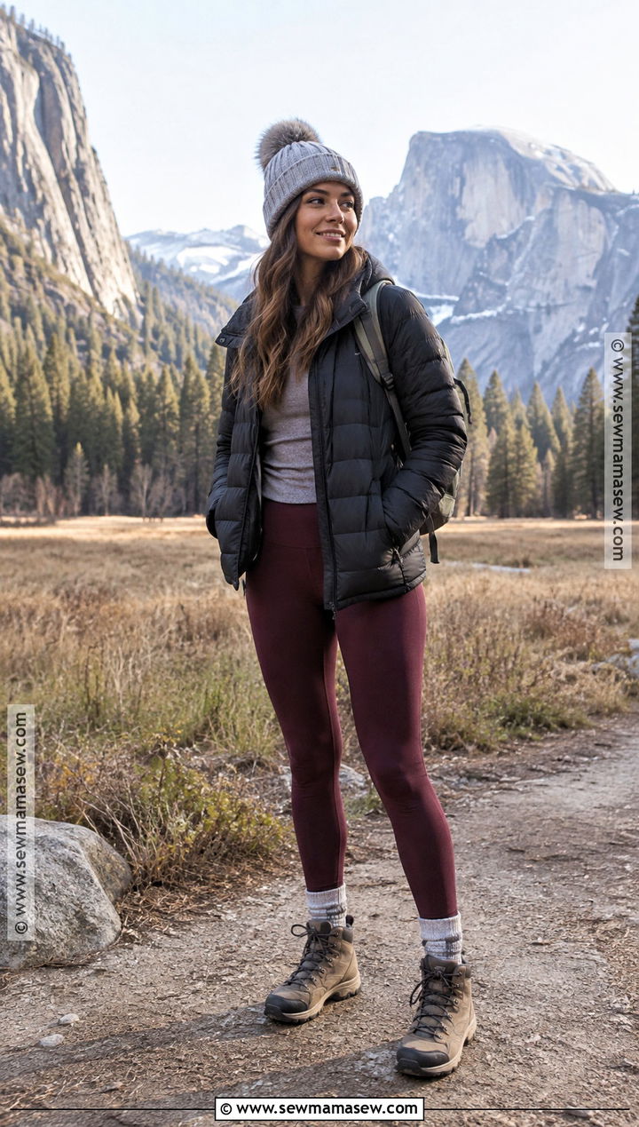 Yosemite Fall Outfit With Puffer Jacket And Leggings - 15 Yosemite Outfits Fall