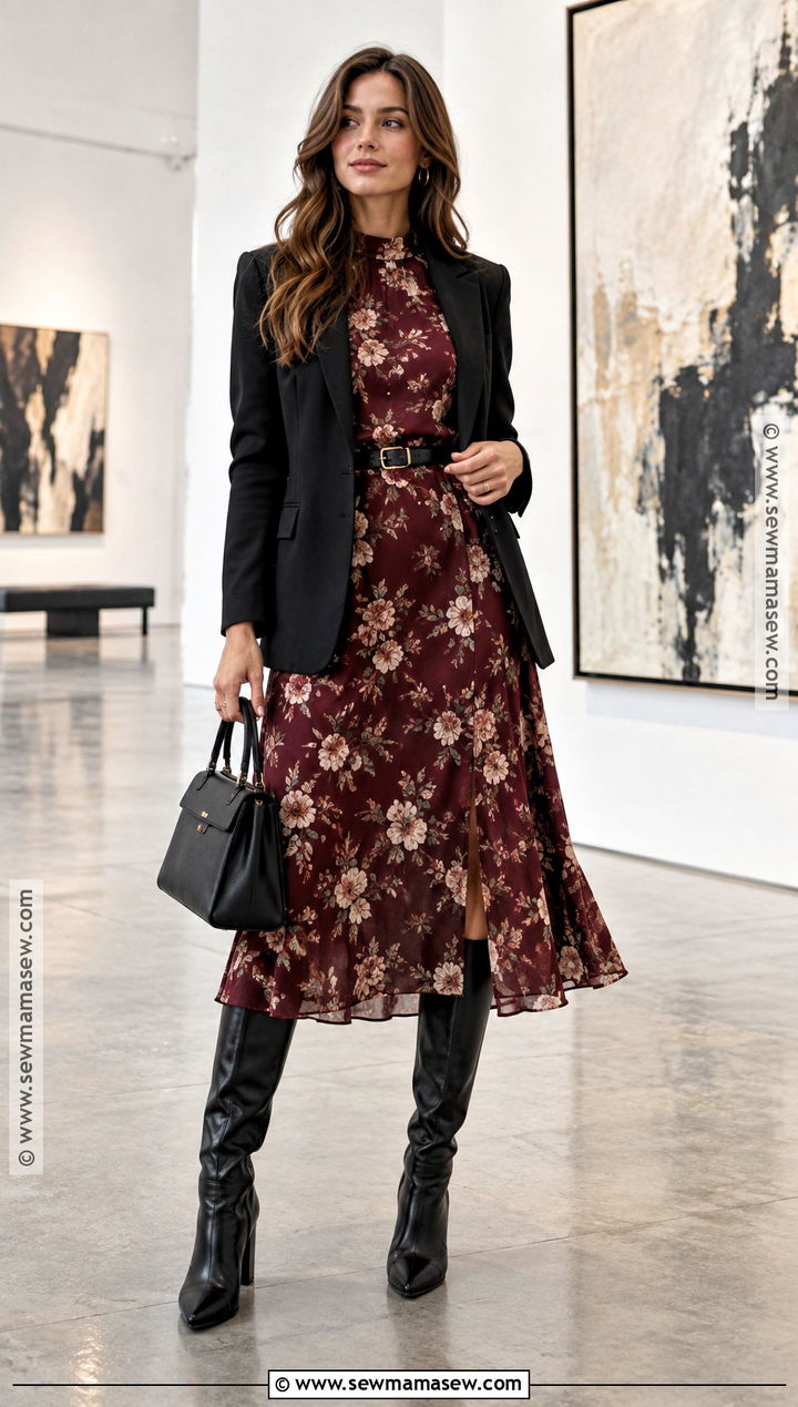 Zara Autumn Printed Midi Dress And Blazer Outfit - 20 zara autumn outfit ideas