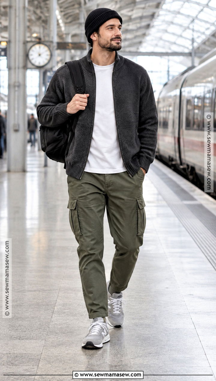Zip Cardigan With T Shirt And Cargo Pants - 15 mens fall sweaters outfits