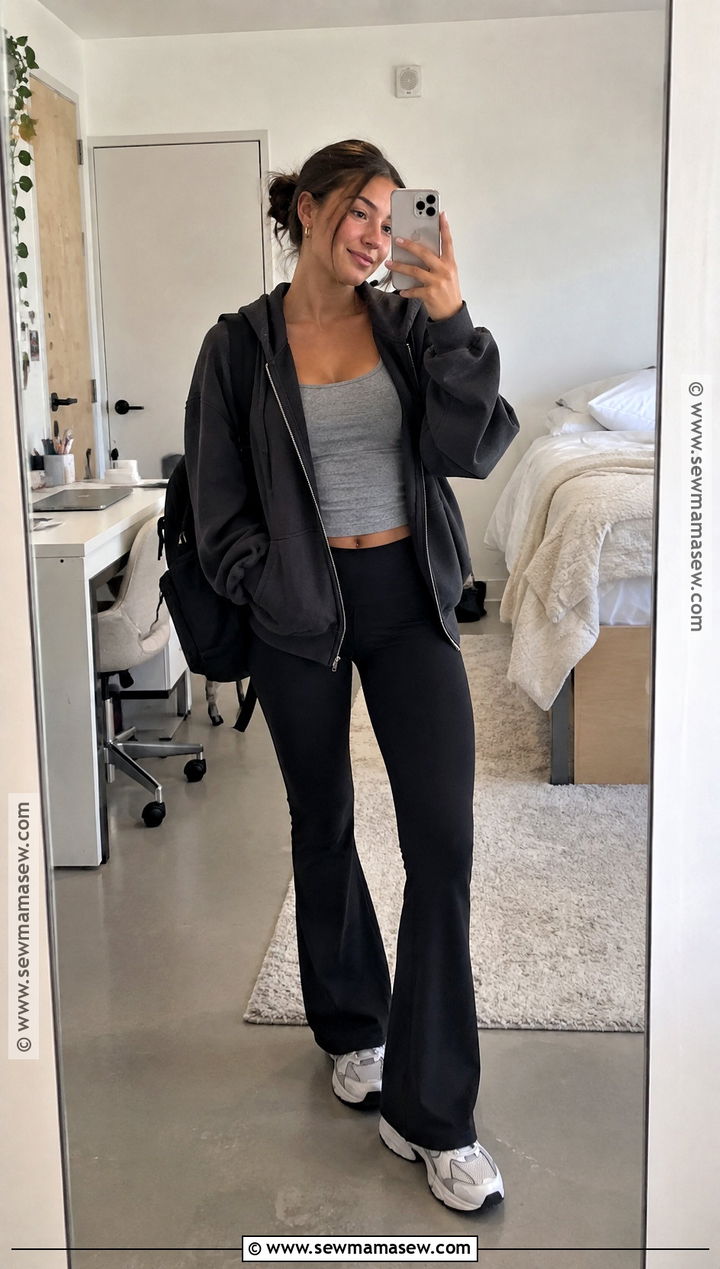 Zip Hoodie And Flared Leggings Outfit - 15 college back to school outfits