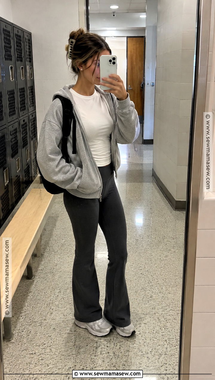 Zip Hoodie And Flared Leggings School Outfit - 20 School Outfits September