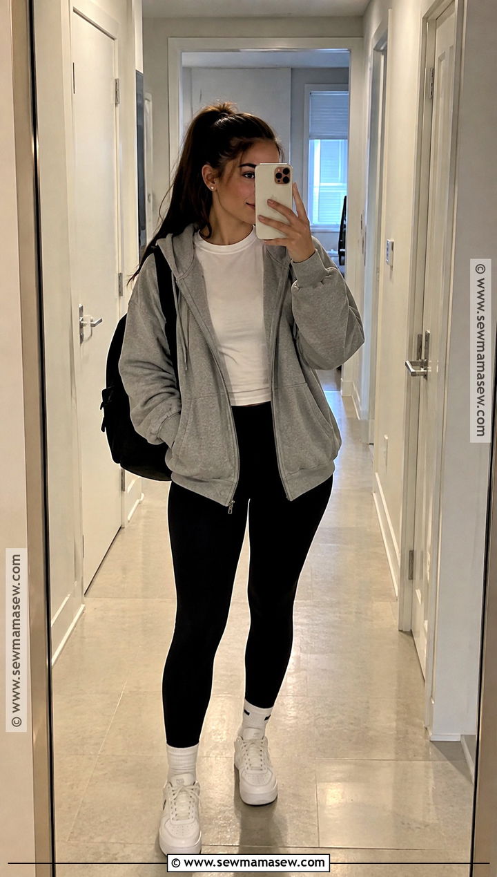 Zip Hoodie And Leggings Back To School Outfit - 20 back to school outfits aesthetic