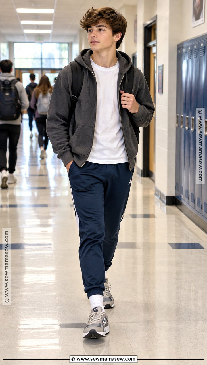 Zip Hoodie And Track Pants Outfit For High School Boys - 20 Back To School Outfits Boys High School