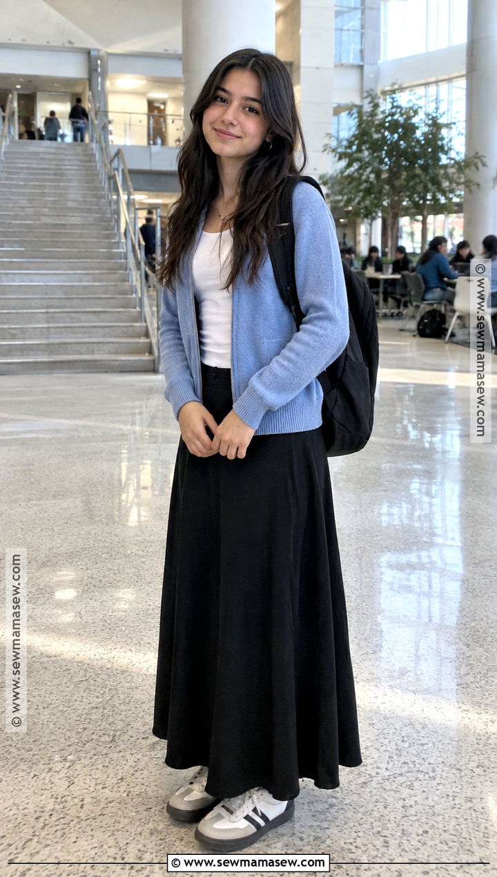Zip Up Cardigan And Maxi Skirt Back To School Outfit - 20 Back To School Essentials Clothes