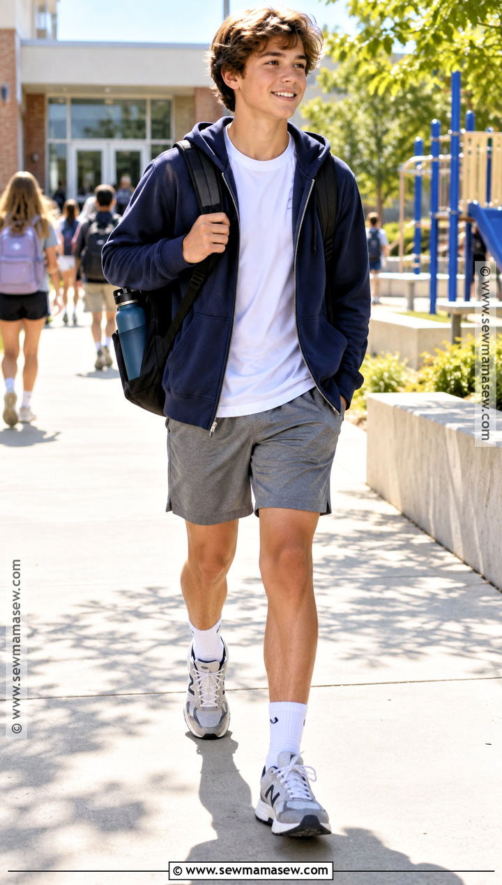 Zip Up Hoodie And Athletic Shorts School Outfit - 20 back to school boy outfits