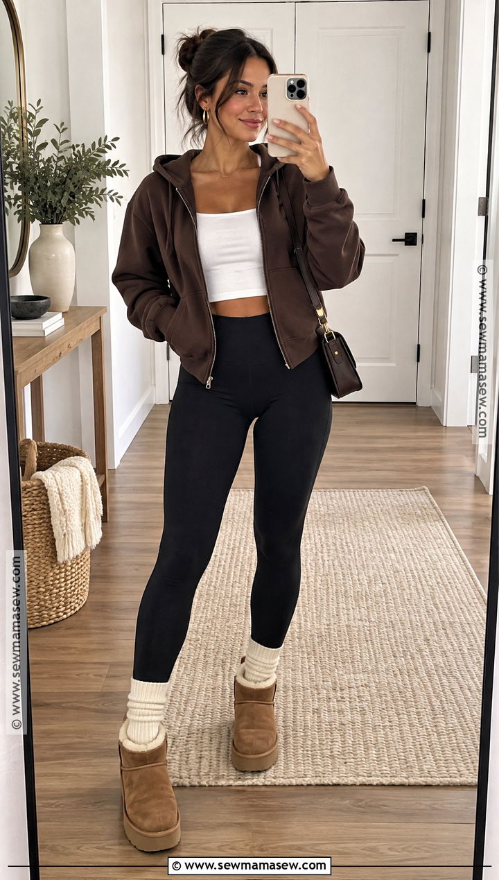 Zip Up Hoodie And Leggings Fall Baddie Outfit - 20 chill baddie outfits fall