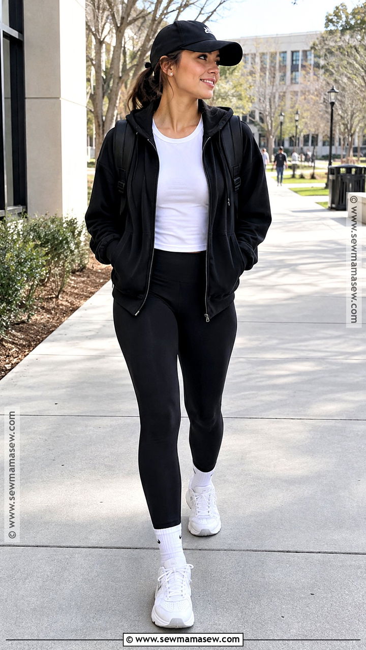 Zip Up Hoodie With Black Leggings - 20 Back To School Hoodies