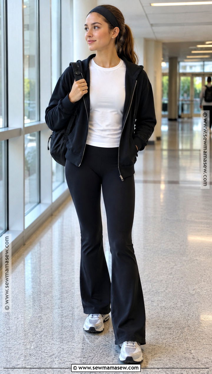 Zip Up Hoodie With Flare Leggings And Trainers - 20 basic back to school outfits
