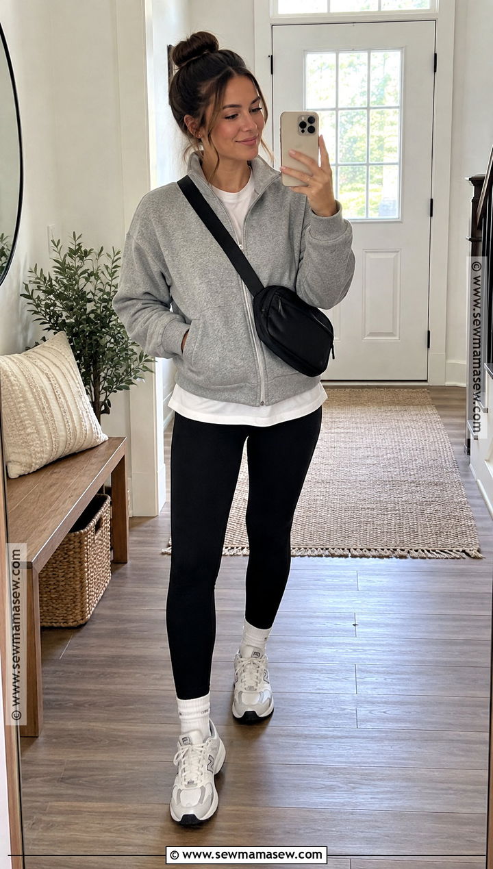 Zip Up Sweater With Leggings And Sneakers - 15 casual fall sweater style ideas