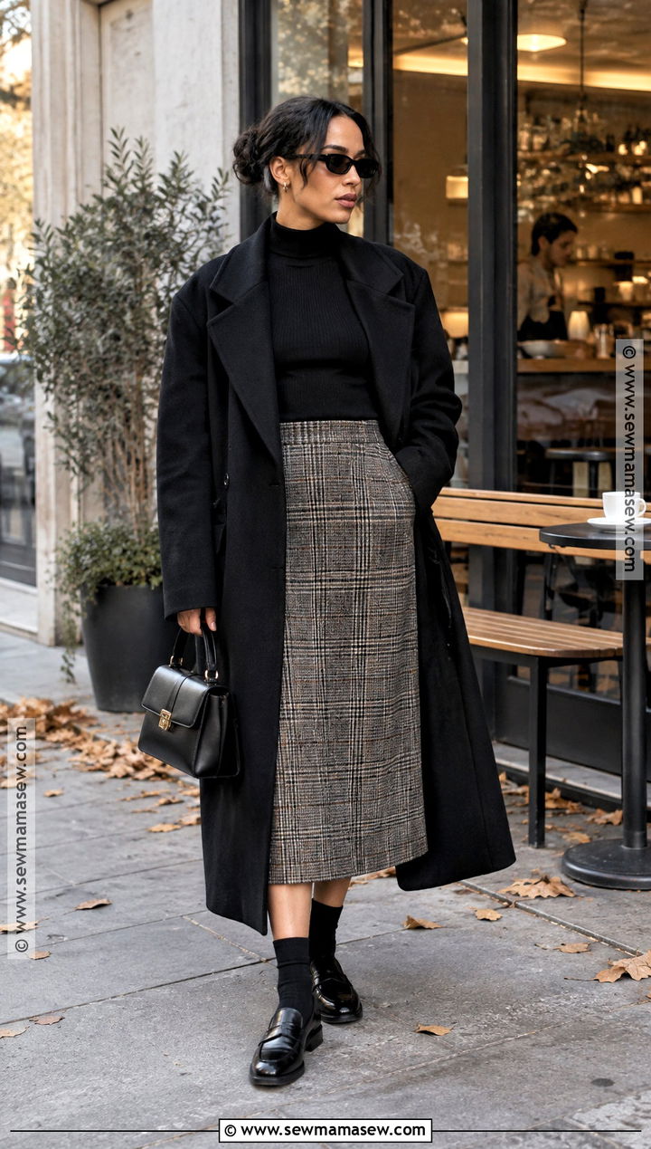 Zoe Kravitz Black Coat And Plaid Skirt Outfit - 15 zoe kravitz fall style ideas