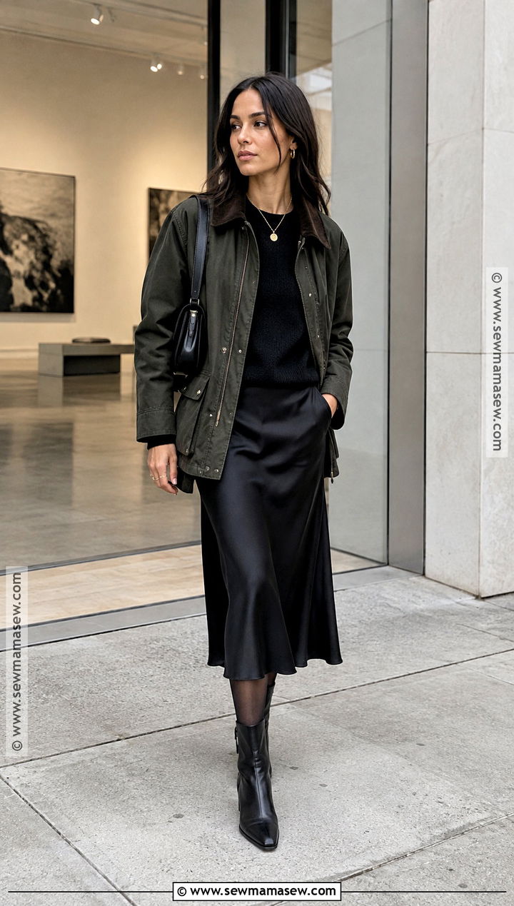 Zoe Kravitz Wax Jacket And Slip Skirt Outfit - 15 fall celebrity outfits