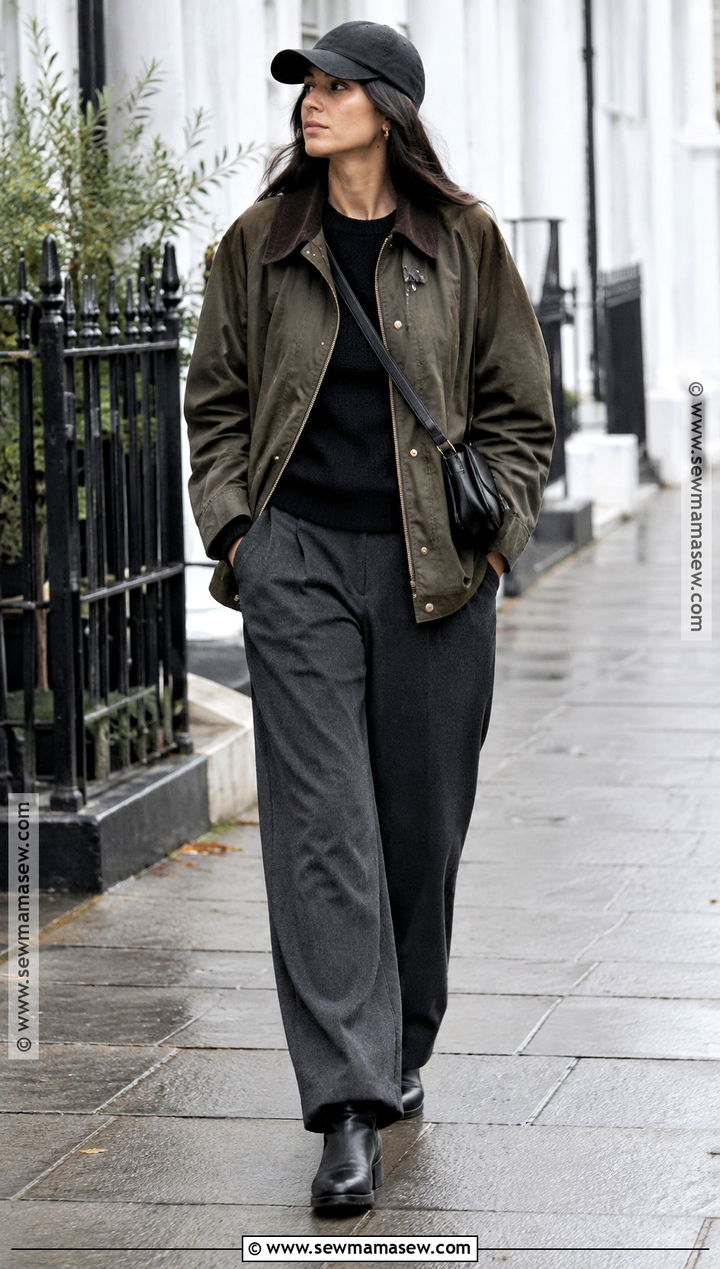 Zoe Kravitz Wax Jacket And Slouchy Trousers Outfit - 15 celebrity street style fall ideas 2026