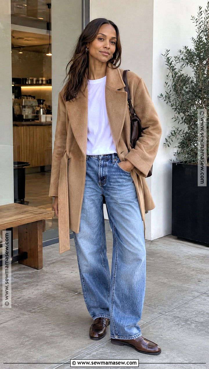 Zoe Saldaa Belted Jacket And Baggy Jeans Outfit - 15 celebrity street style fall ideas 2026