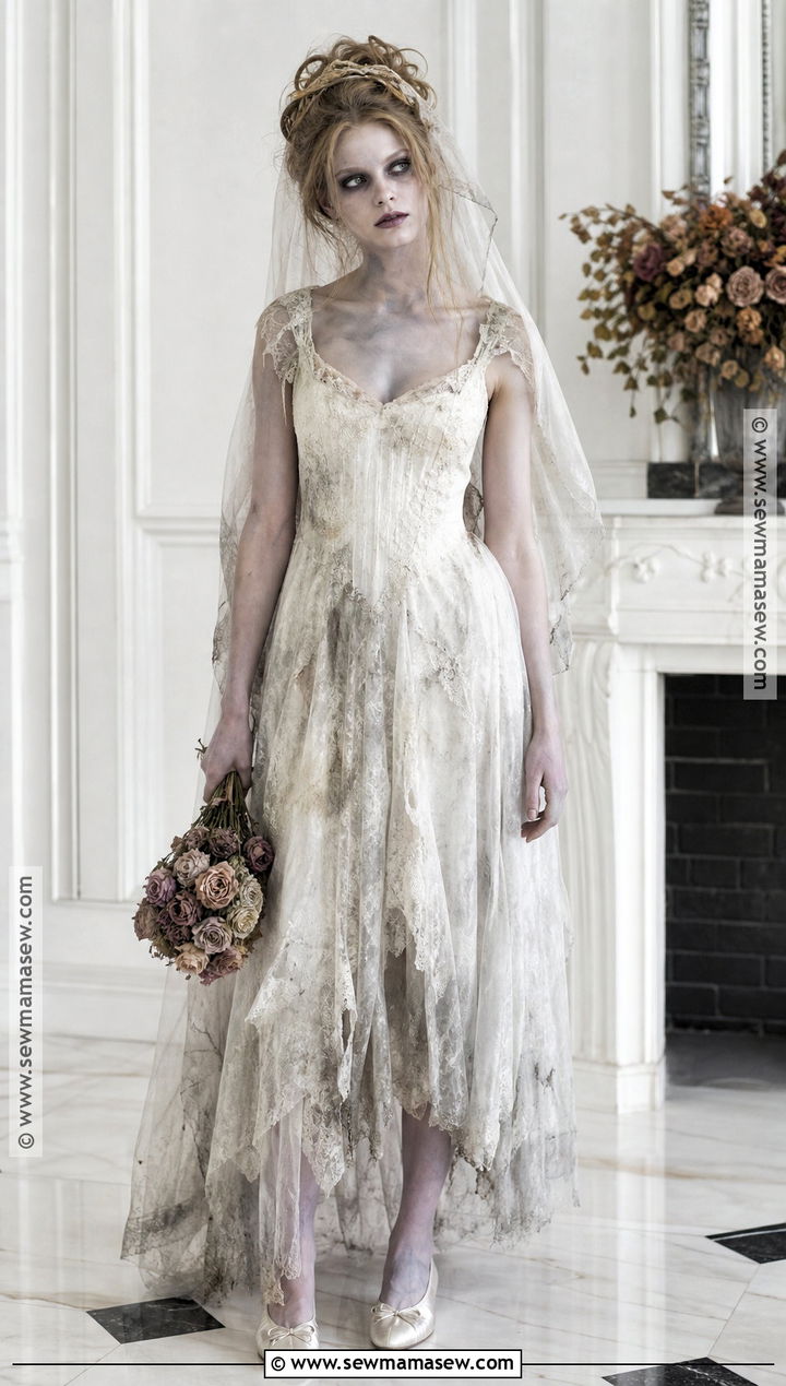 Zombie Bride Outfit With Tattered Wedding Dress - 30 Zombie Outfits