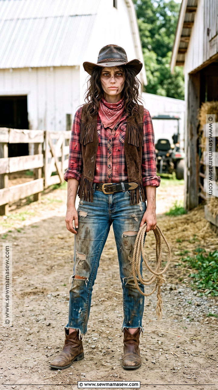 Zombie Cowgirl Outfit With Fringe Vest - 30 Zombie Outfits