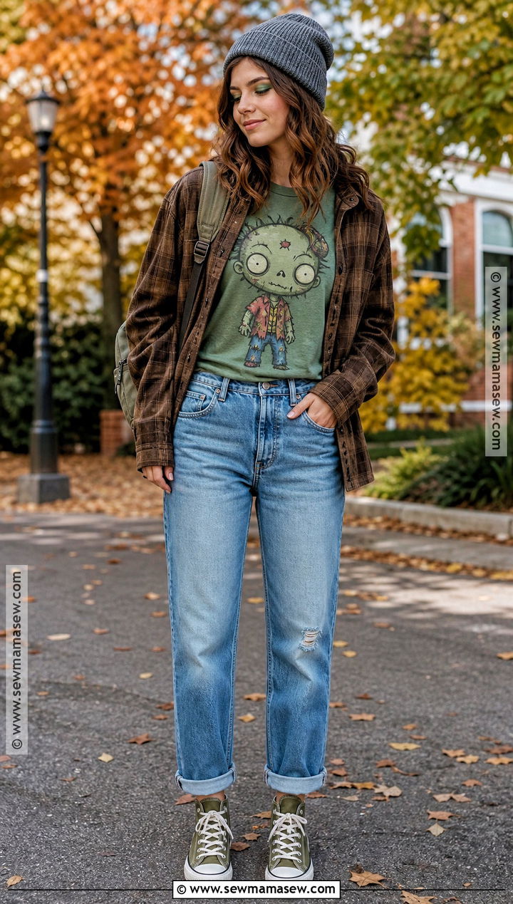 Zombie Halloween Shirt With Distressed Denim - 35 Halloween Shirt Ideas