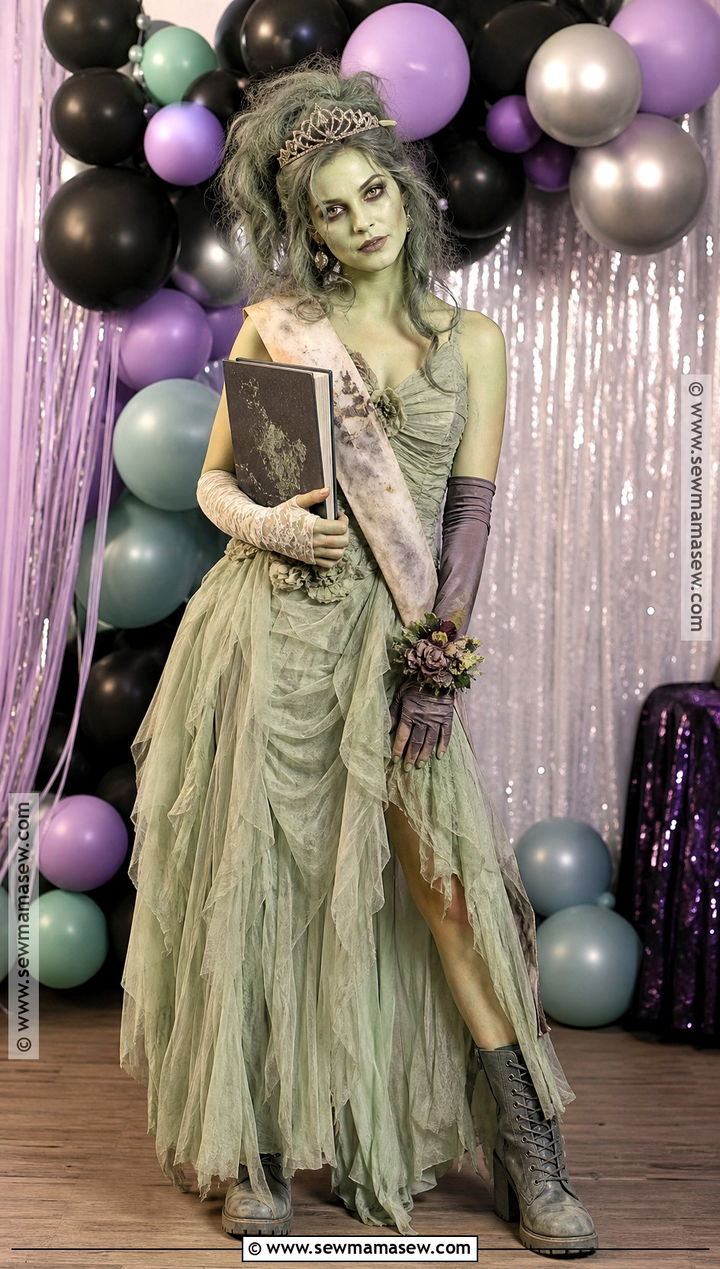 Zombie Prom Queen Costume With Green Dress - 35 prom queen halloween costume ideas