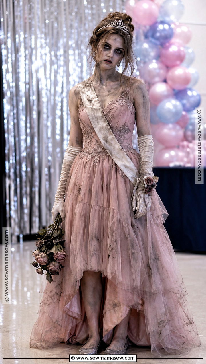 Zombie Prom Queen Costume With Pink Gown - 35 scary halloween costume ideas for women